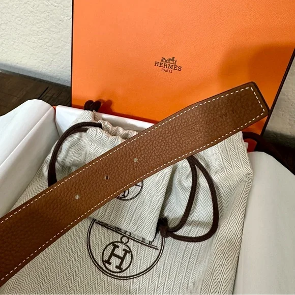 Hermes H Belt 32 mm Black  & Gold Leather, Rose Gold Hardware, 80 cm, Giftable - Picture 4 of 5